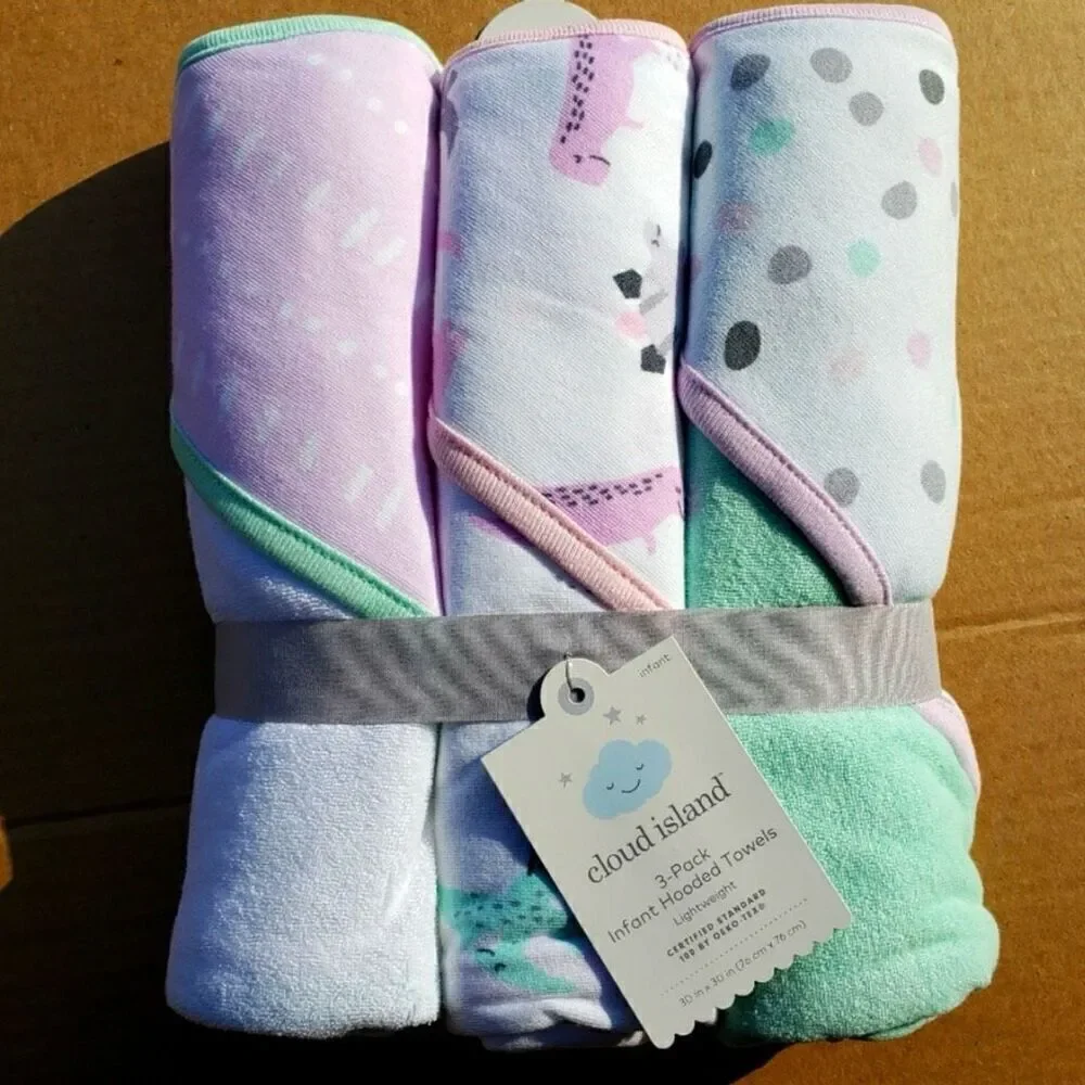 Baby Girls 3pk Dino Hooded Bath Towel Set New